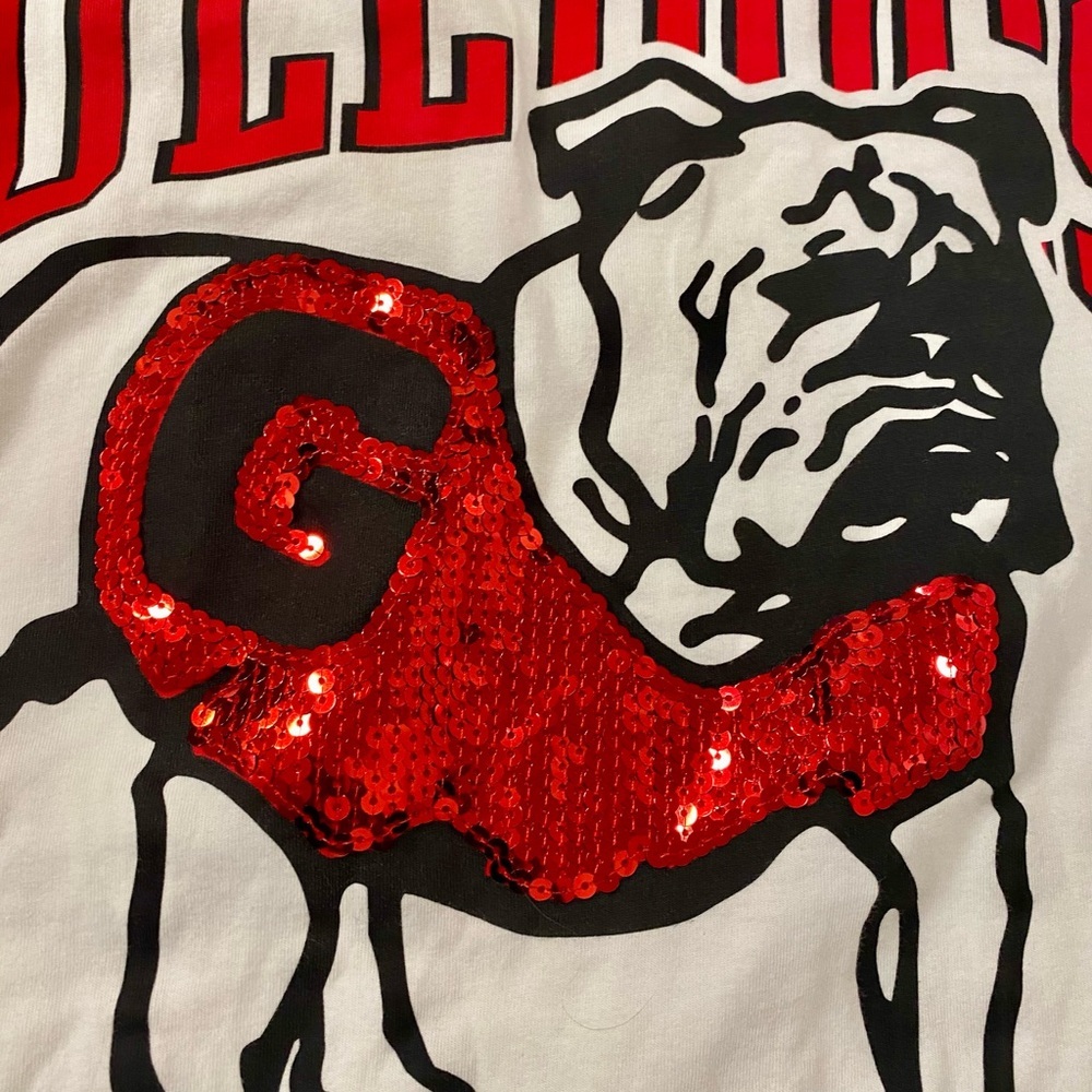 PINK Victoria's Secret White Tee with Red Sequin Bulldog - Picture 2 of 5